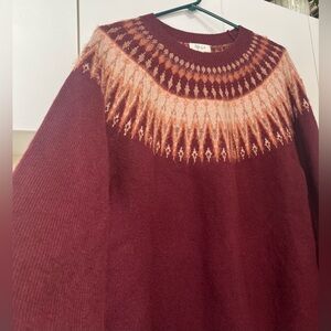 Style and Co Burgundy Knit Sweater with Patterned Yoke
Machine wash gentle cold